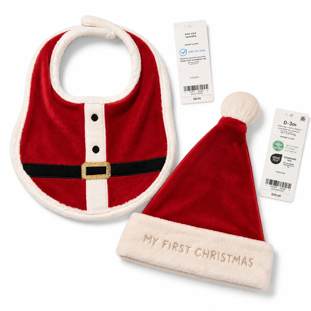 Carter's Red and Cream Santa Bib & 'My First Christmas' Hat Set